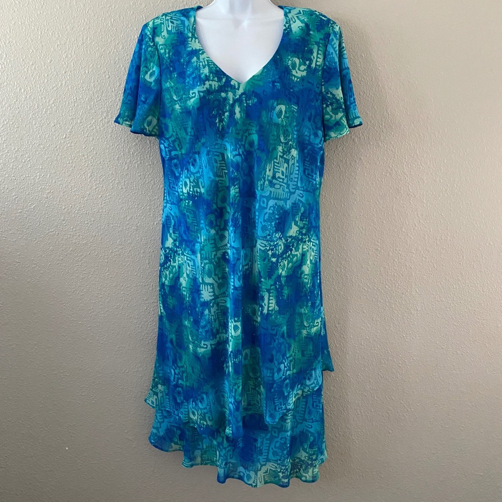 Vintage Blue Tropical Dress 18 Beach Summer Vacation Cruise Resort Ruffle Retro - Picture 1 of 4